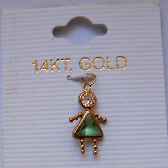 New 14 kt Gold Girl August Birthstone Pendant Charm - Picture 1 of 2